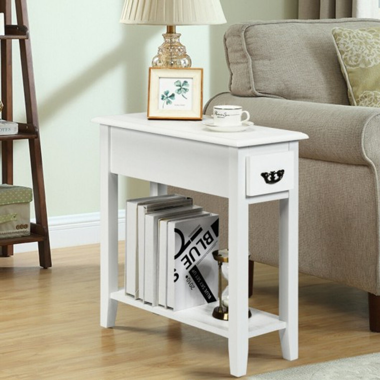 2 Pieces 2 Tier Sofa Side End Table With Drawer And Open Shelf-White HW63091WH-2