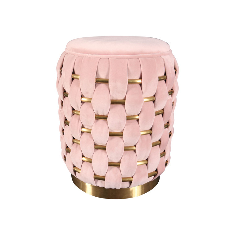 VIG Furniture VGMFOB-3989-PNK-OTT Divani Casa Meeker - Pink Velvet + Gold Woven Ottoman