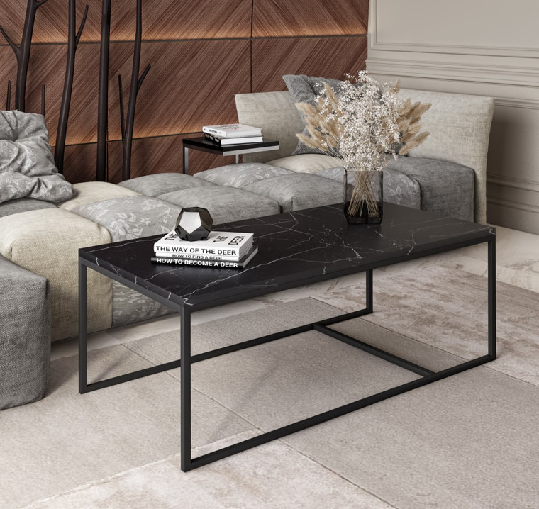 VIG Furniture VGGMM-CT-1580-BLK-CT Modrest Baca - Black Marble + Metal Coffee Table