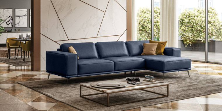 VIG Furniture VGCCSOHO-RAF-BLUE-SECT Coronelli Collezioni Soho - Italian Right Facing Maya Blue Leather Sectional Sofa