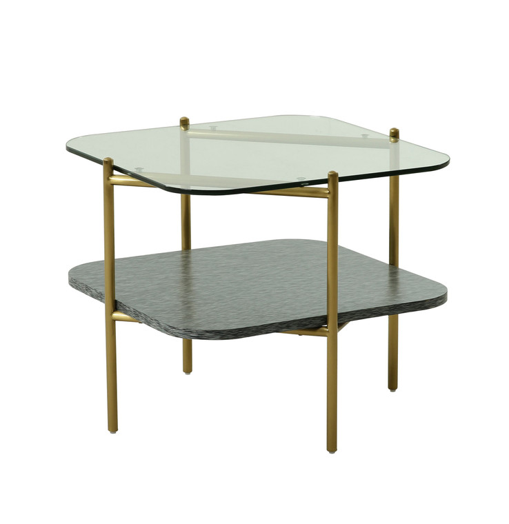 VIG Furniture VGODLZ-247E-GOLD-ET Modrest Cari - Glam Gold + Glass End Table