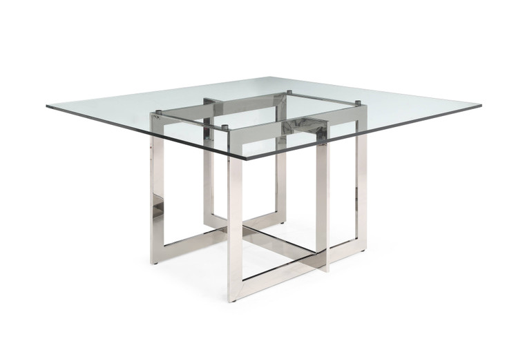 VIG Furniture VGVCT8961-DT Modrest Keaton - Square Modern Glass + Stainless Steel Dining Table
