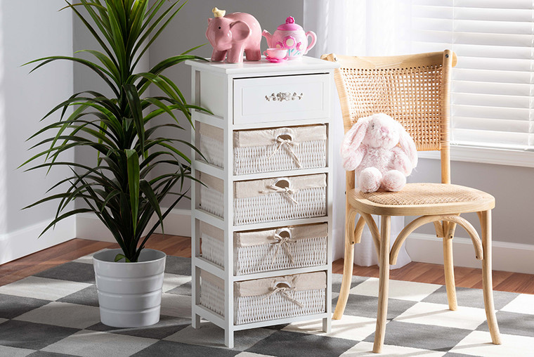 Baxton Studio Madelia Modern and Contemporary White Finished Wood and 1-Drawer Storage Unit FZC190810-White