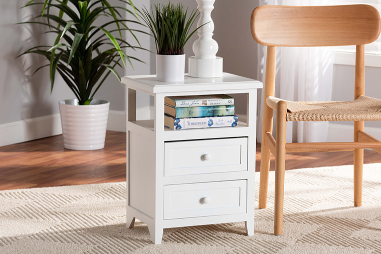 Baxton Studio Karsen Modern and Contemporary White Finished Wood 2-Drawer Nightstand FZCB190808-White Wooden-2DW-NS