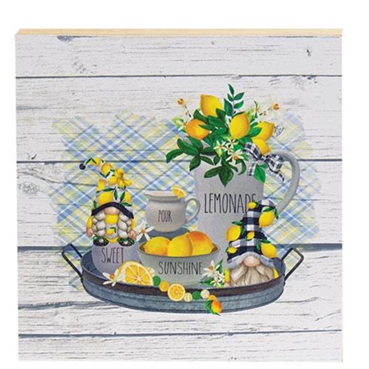 *Lemon Gnomes On Tray Square Block G08809 By CWI Gifts