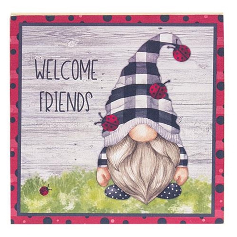 Welcome Friends Ladybug Gnome Square Block G08816 By CWI Gifts