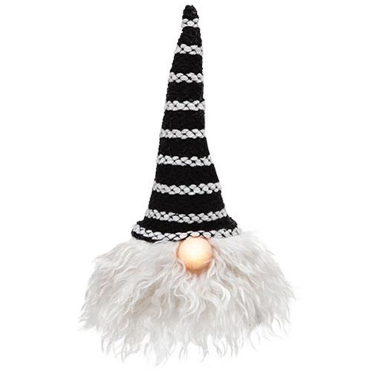 *Sm Black Hat Santa Gnome W/Led Light Nose GADC3027 By CWI Gifts