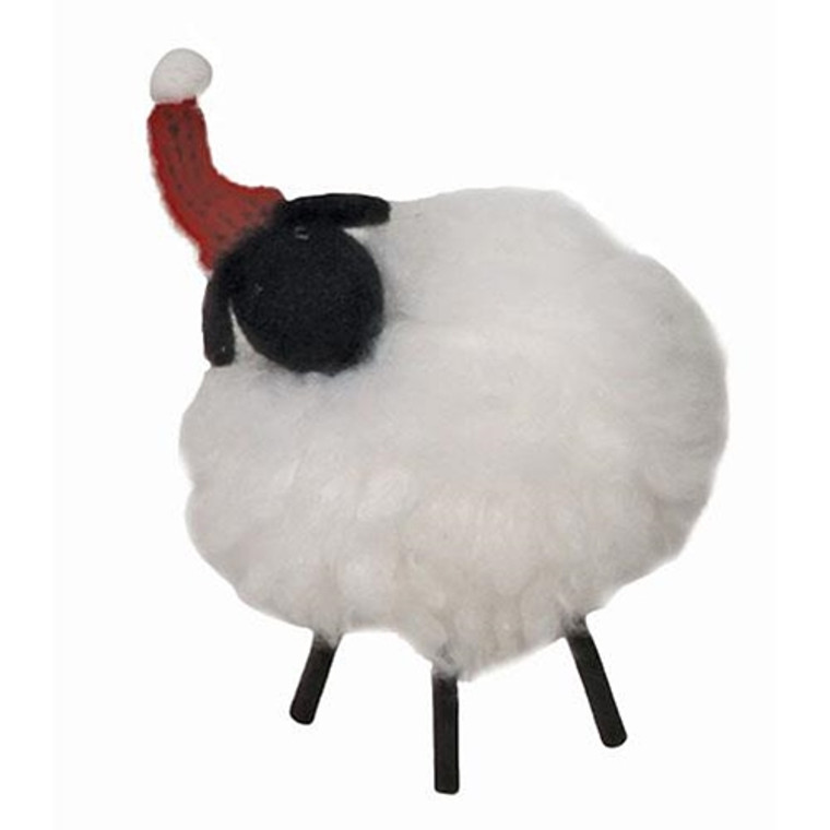 *Sm Felted Fluffy Sheep W/Hat Ornament GQHT2027 By CWI Gifts