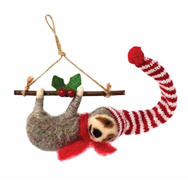 Felted Sloth W/Branch Ornament GQHT2638 By CWI Gifts