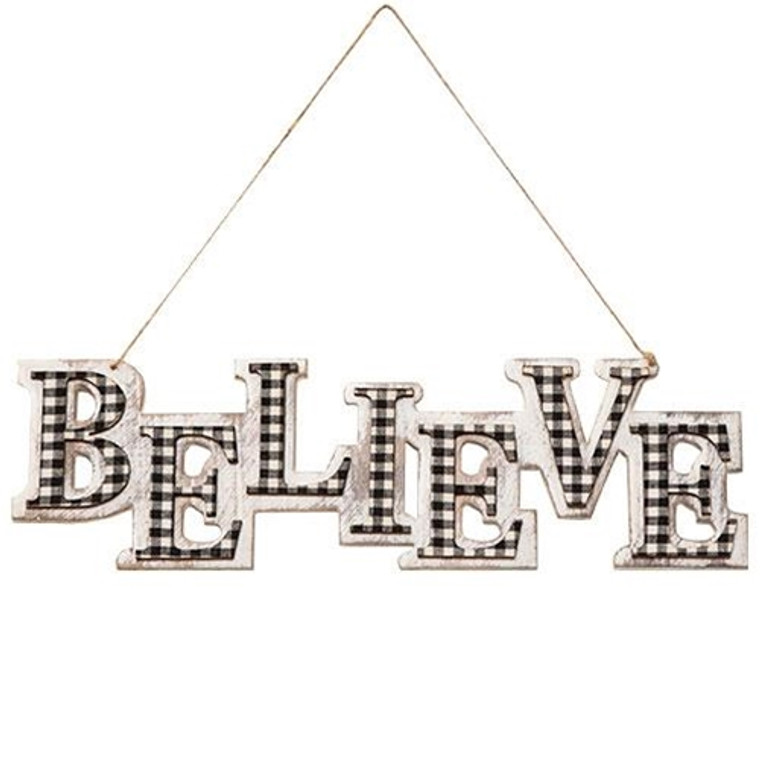 *Black/White Plaid Believe Hanger GSHN3024 By CWI Gifts