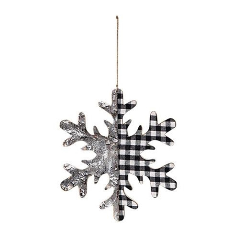 *Black/White Plaid & Birch Snowflake Ornament 9.75" GSHN3033 By CWI Gifts