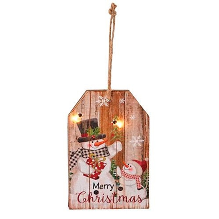 *Sm Wooden Snowman Tag Ornament W/Led Light GSUN2705 By CWI Gifts