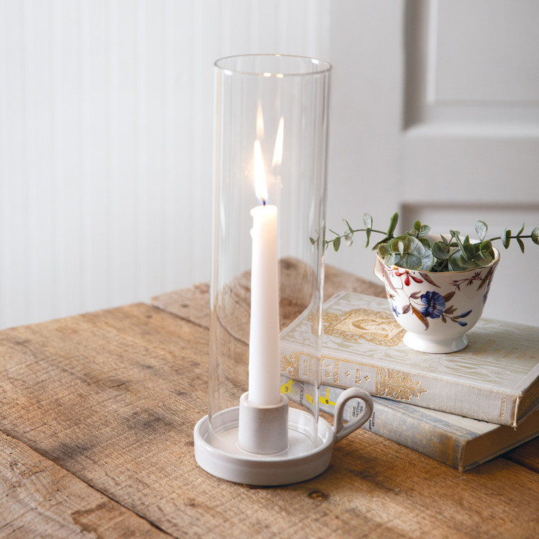 CTW Home Ceramic Taper Candle Holder With Glass Chimney 680617