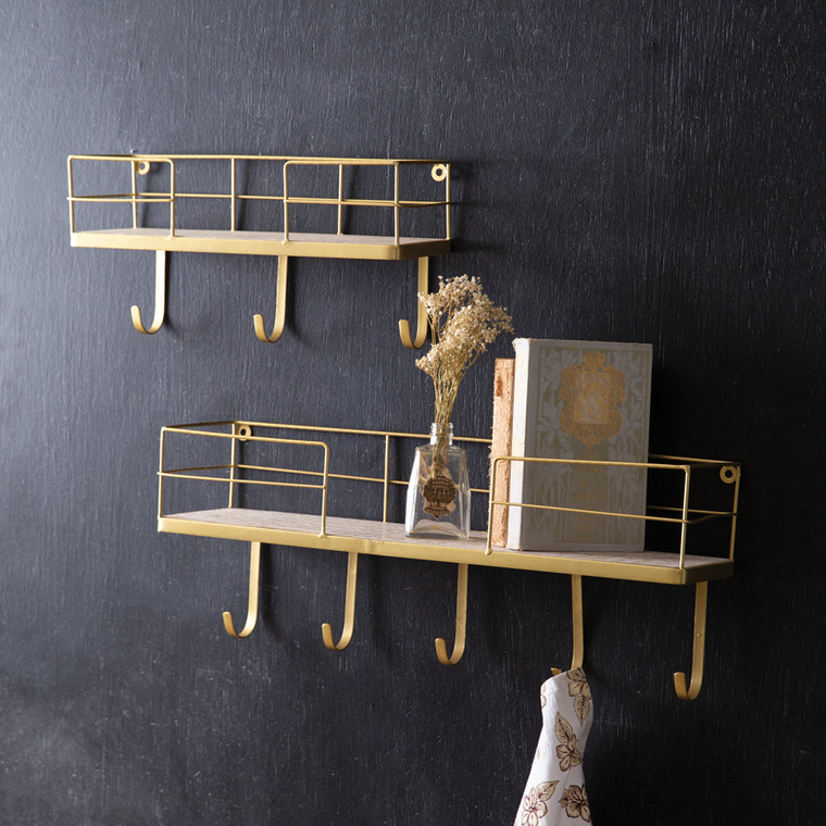 CTW Home Set Of Two Gold Finish Shelves With Hooks 770560
