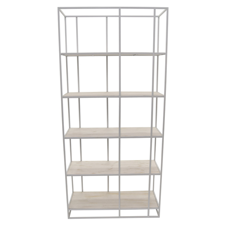 5 Tier Bookshelf White Metal Frame, Wood Shelves PBTH92112 By Plutus