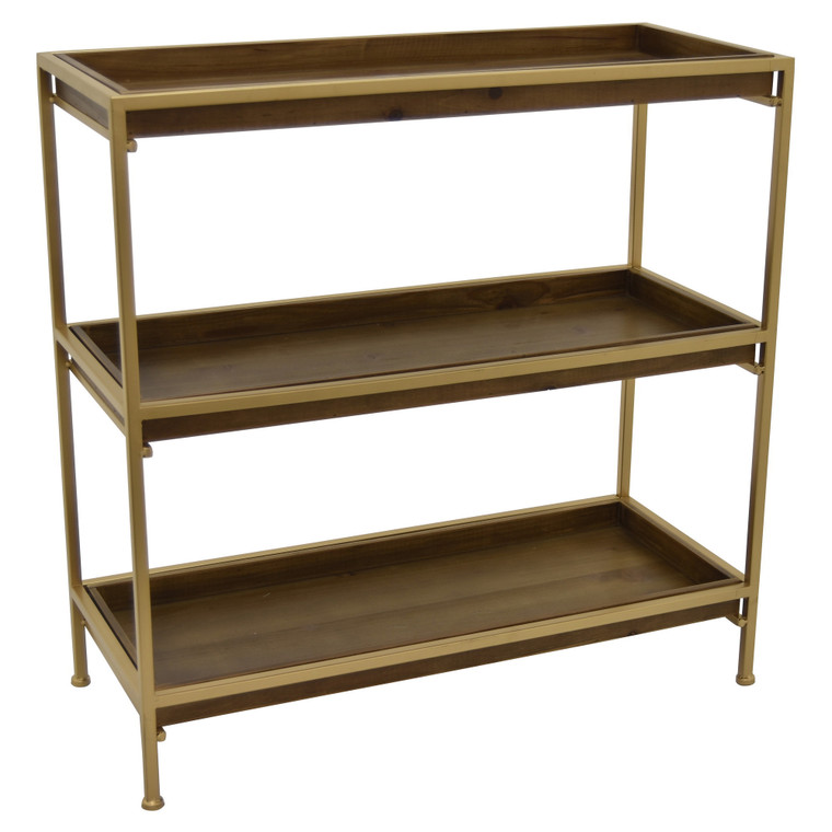 Metal/Wood Plant Stand In Gold Metal PBTH92077 By Plutus