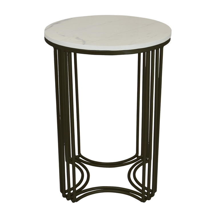 Blk Metal Mrbl Top Plant Stand In Black Metal PBTH92720 By Plutus