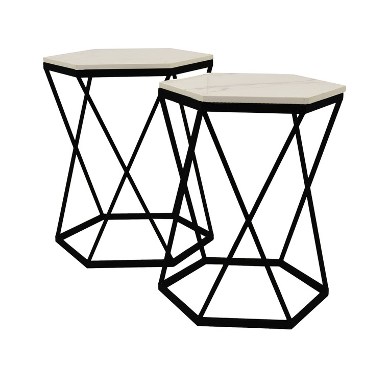 Metal Marble Plant Stand In Black Metal (Set Of 2) PBTH92721 By Plutus