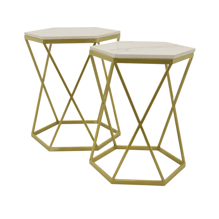 Metal Marble Plant Stand In Gold Metal (Set Of 2) PBTH92224 By Plutus