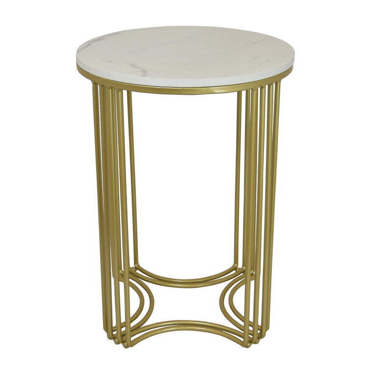 Metal Marble Top Plant Stand In Gold Metal PBTH92225 By Plutus