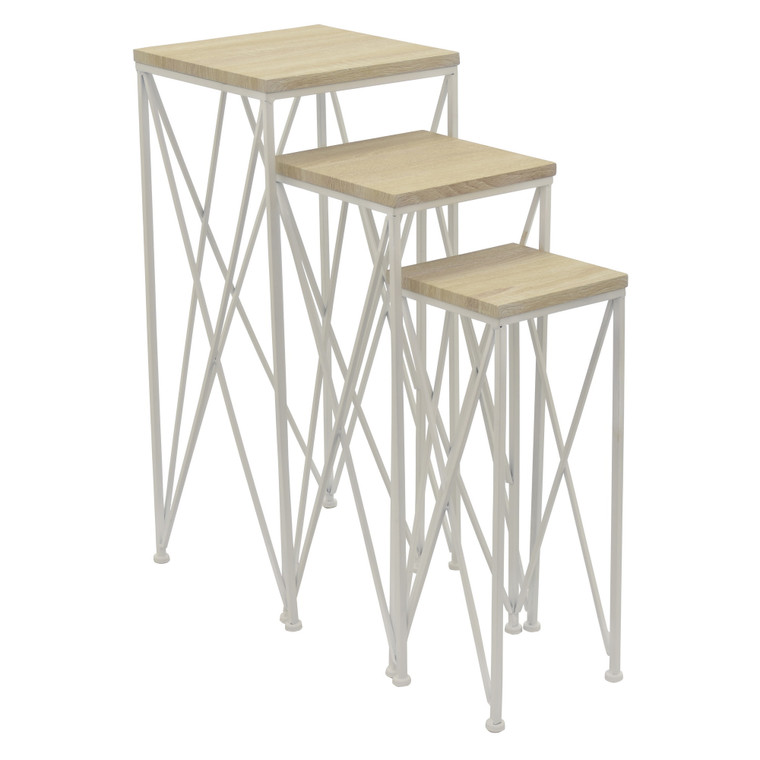 Metal/Wood Plant Stand In White Metal (Set Of 3) PBTH94509 By Plutus