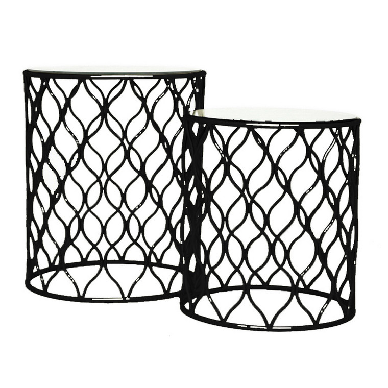 Metal Mirrored Plant Stand In Black Metal (Set Of 2) PBTH92590 By Plutus