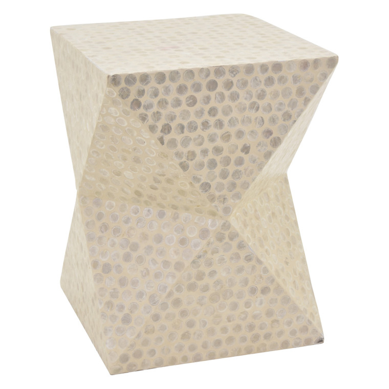 Wood Stool With Capiz In White Wood PBTH94153 By Plutus