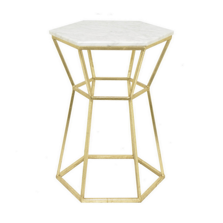 Metal Plant Stand With Marble In Gold Metal PBTH94184 By Plutus