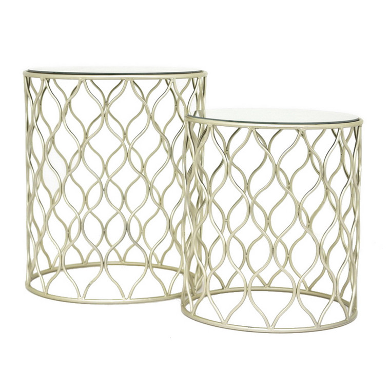 Metal Mirrored Table In Champagne Metal (Set Of 2) PBTH93611 By Plutus