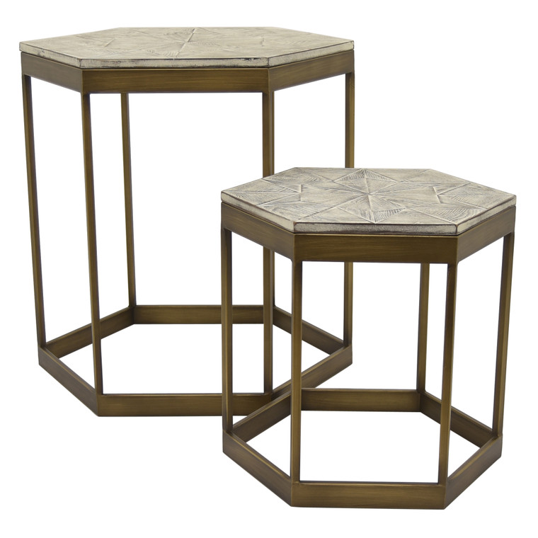 Metal/Wood Plant Stand In Gold Metal (Set Of 2) PBTH93249 By Plutus