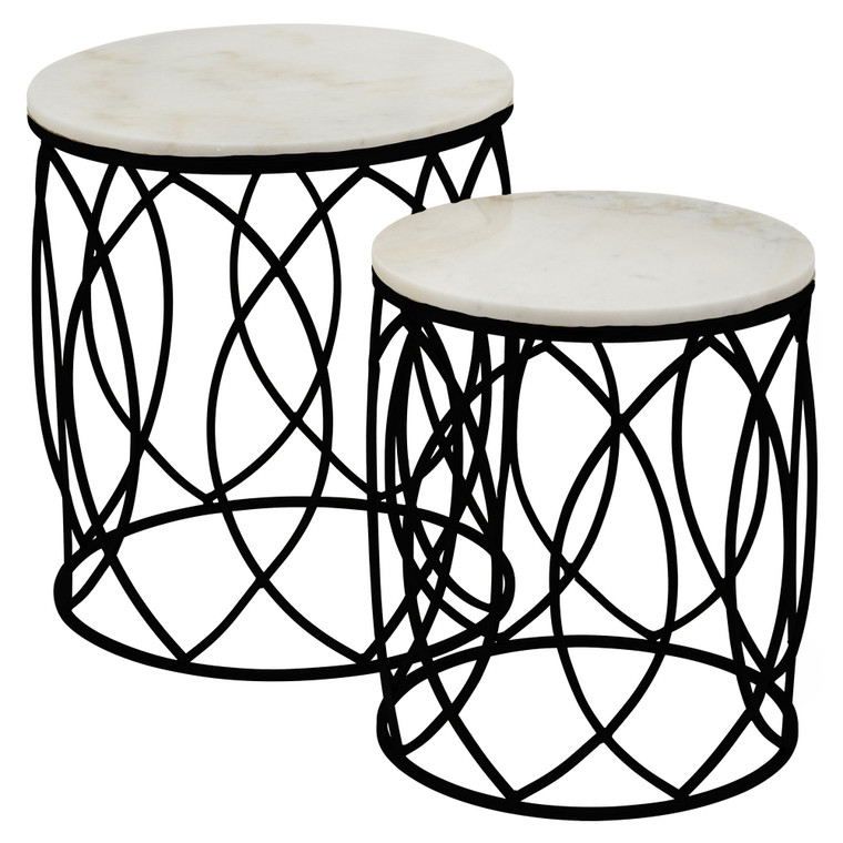 Metal/Marble Plant Stand In Black Metal (Set Of 2) PBTH92375 By Plutus