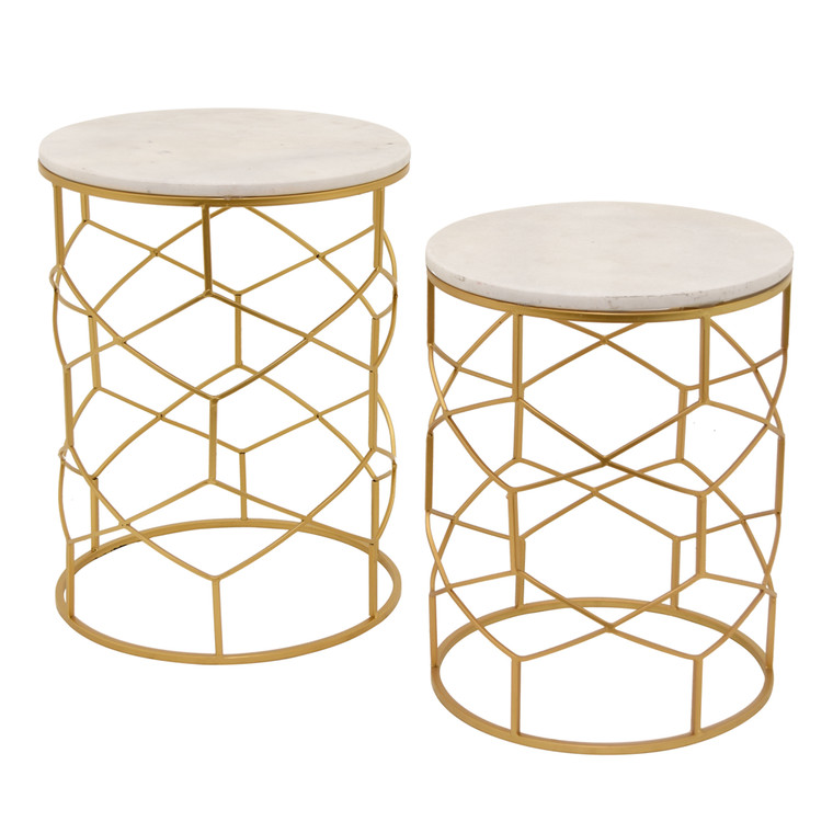 Metal Marble Top Table In Gold Metal (Set Of 2) PBTH93886 By Plutus