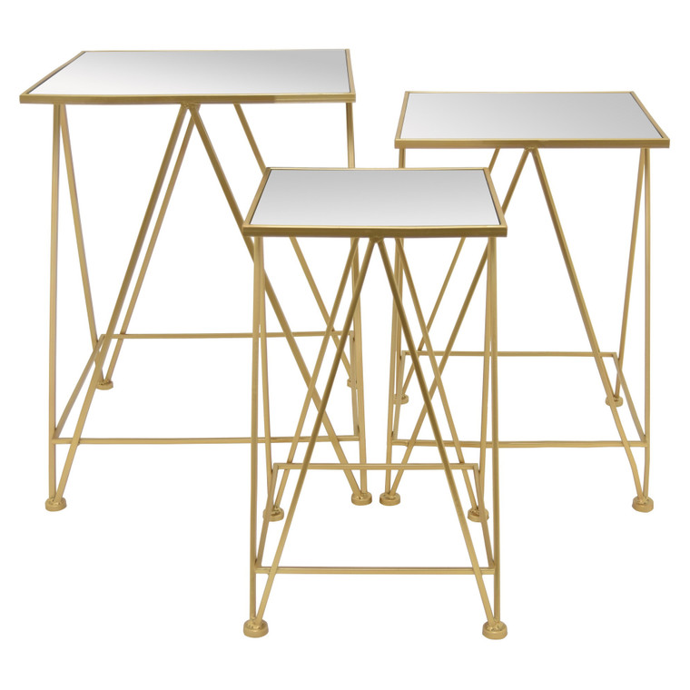 Table With Mirror Top In Gold Metal (Set Of 3) PBTH94035 By Plutus