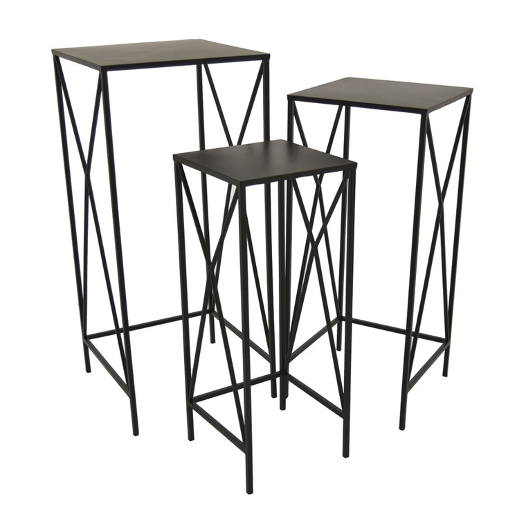 Metal Plant Stand In Black Metal (Set Of 3) PBTH93342 By Plutus