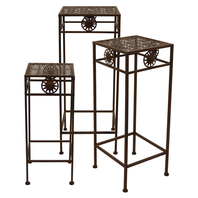 Metal Plant Stand In Brown Metal (Set Of 3) PBTH93597 By Plutus