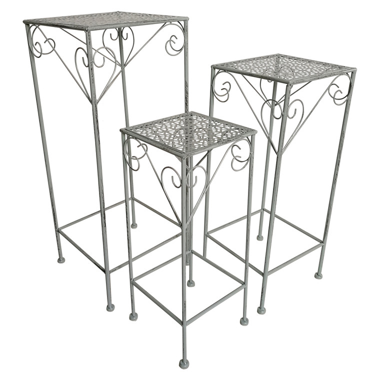 Metal Plant Stand Square In Gray Metal (Set Of 3) PBTH93012 By Plutus