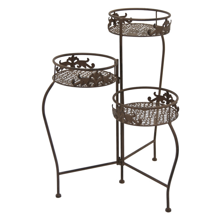 Metal Folding Plant Stand In Brown Metal PBTH93670 By Plutus
