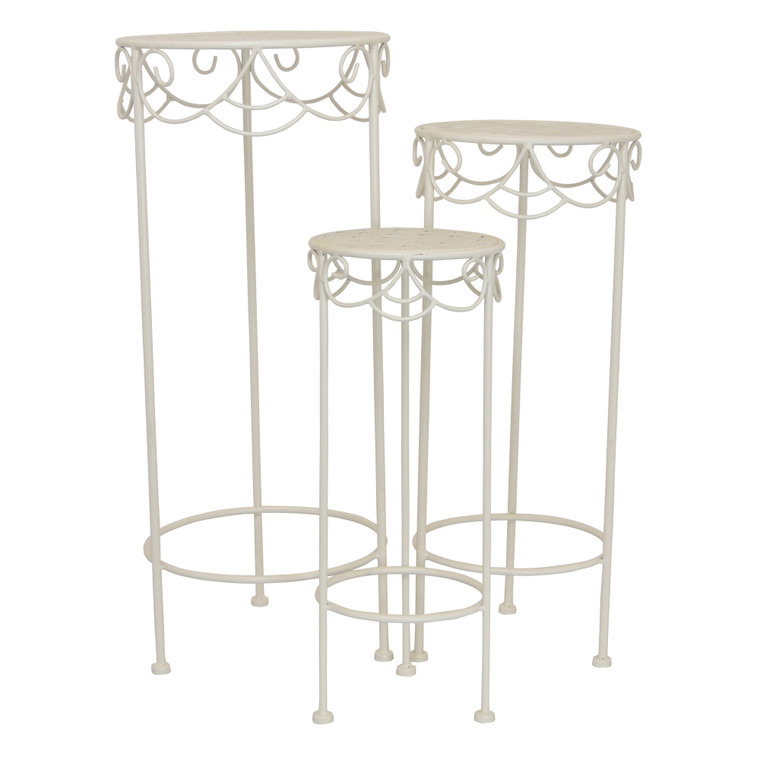 Metal Plant Stand In White Metal (Set Of 3) PBTH92398 By Plutus