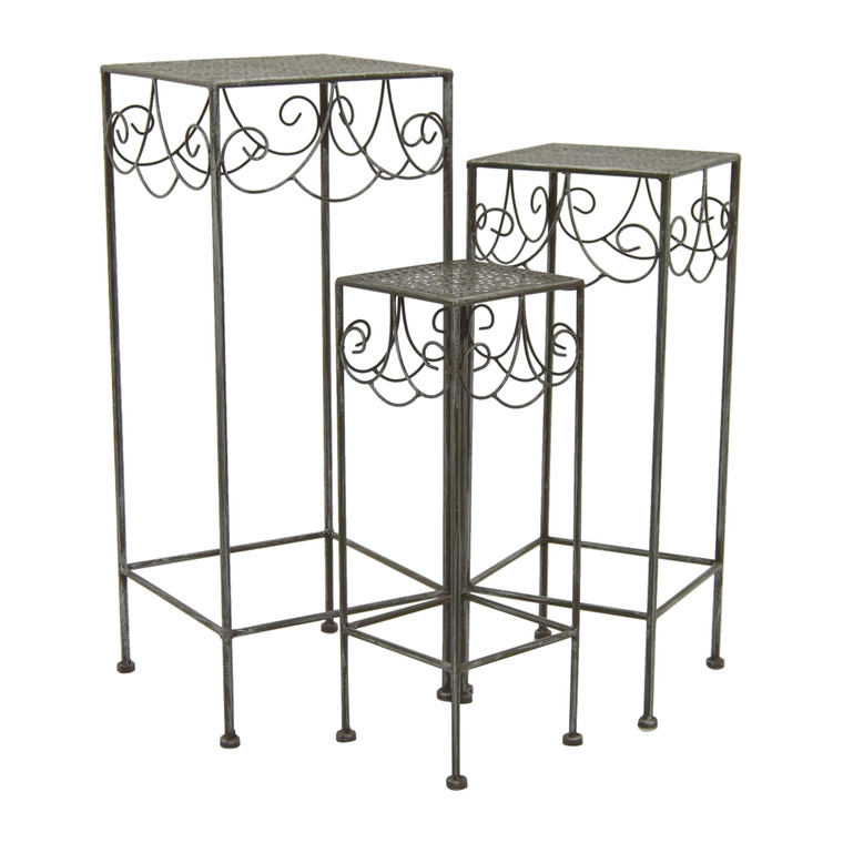 Metal Plant Stand In Gray Metal (Set Of 3) PBTH92618 By Plutus
