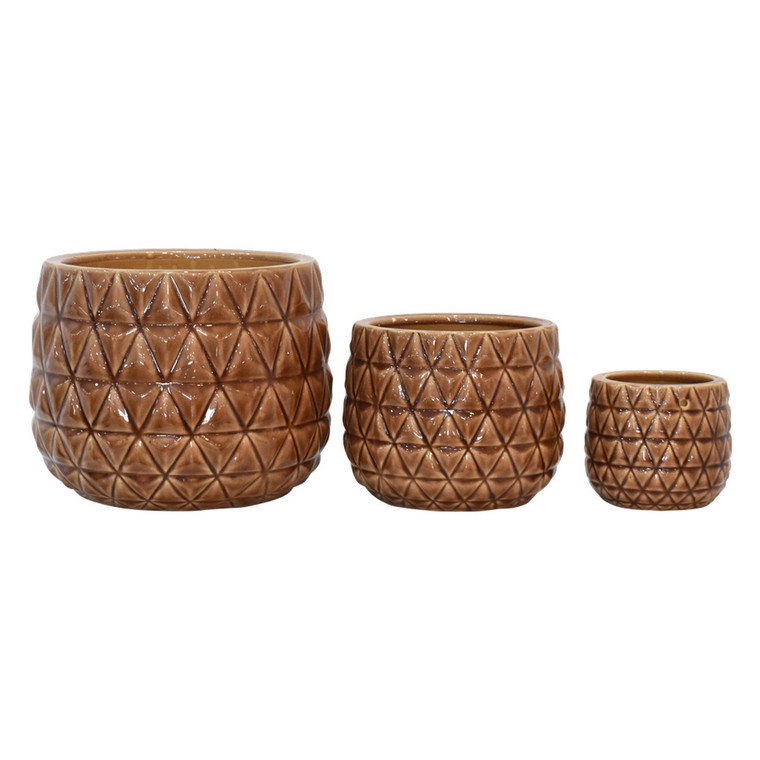 Planter (Set Of 3) In Brown Porcelain PBTH92775 By Plutus