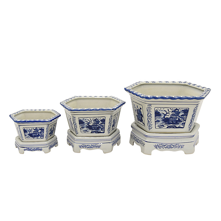 Blue And White Porcelain Planter (Set Of 3) PBTH94426 By Plutus