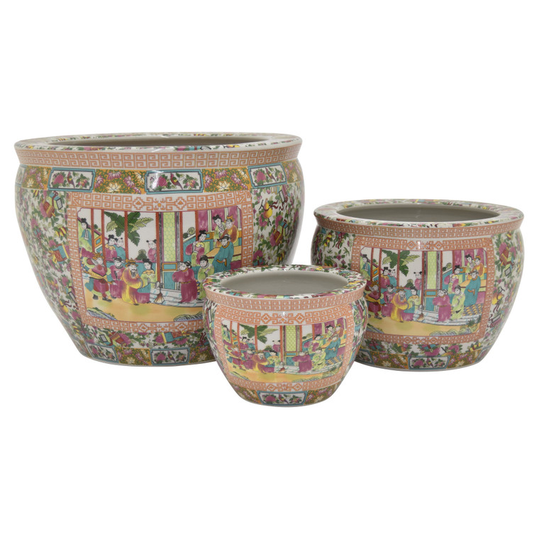 Fish Bowl Planters (Set Of 3) In Multi-Colored Porcelain PBTH92051 By Plutus