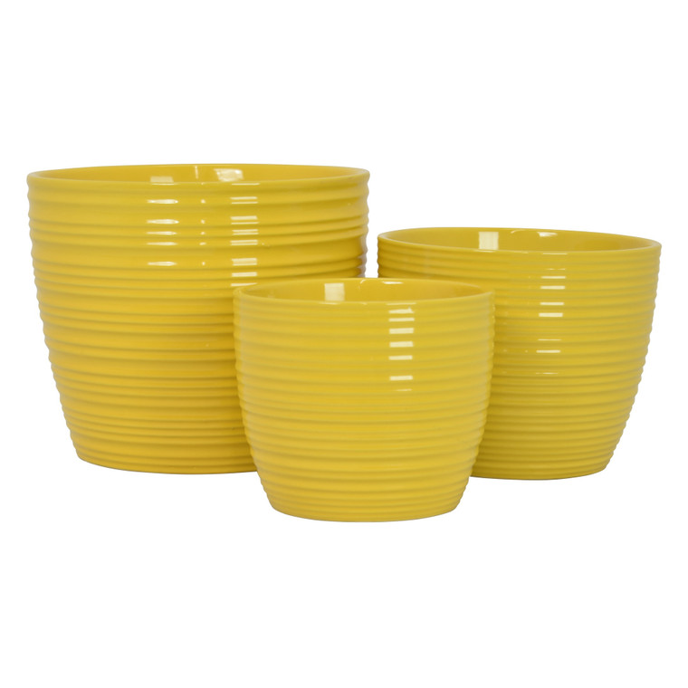 Planter (Set Of 3) In Yellow Porcelain PBTH93374 By Plutus