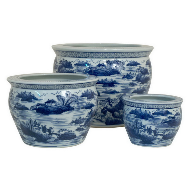 Planters (Set Of 3) In Blue Porcelain PBTH93766 By Plutus