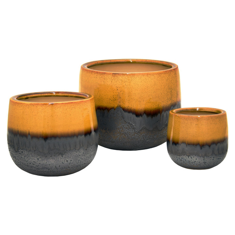 Planter Set Of Three In Brown Porcelain PBTH93265 By Plutus