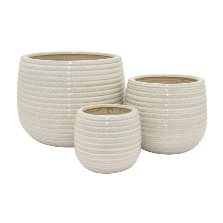 Planter Set Of Three In White Porcelain PBTH93901 By Plutus