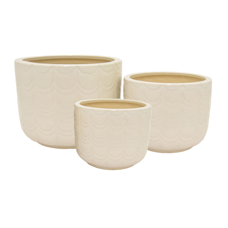 Planter Set Of Three In White Porcelain PBTH93908 By Plutus
