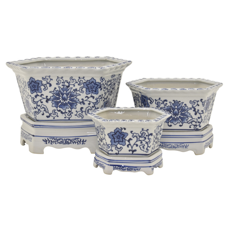 Blue And White Porcelain Planter Set Of Three PBTH93153 By Plutus