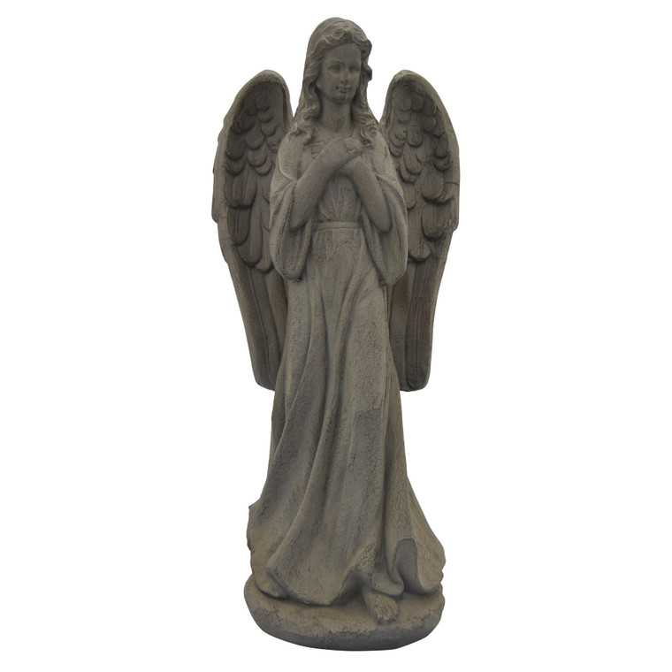 Garden Angel Figurine In Gray Resin PBTH93561 By Plutus