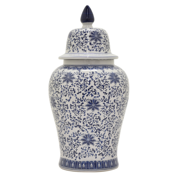 Floral Ginger Jar In Blue And White Porcelain PBTH92514 By Plutus